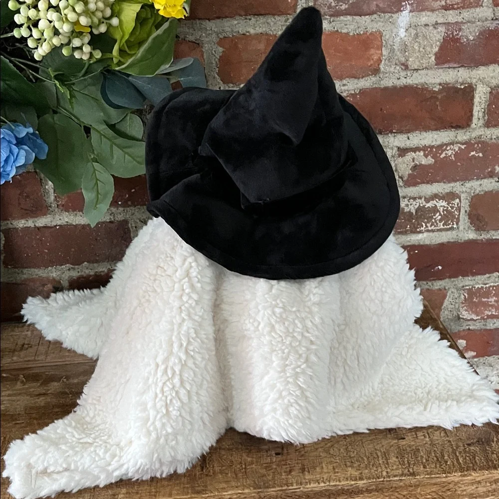 Plush Ghost Hooded pillow with Witch Hat